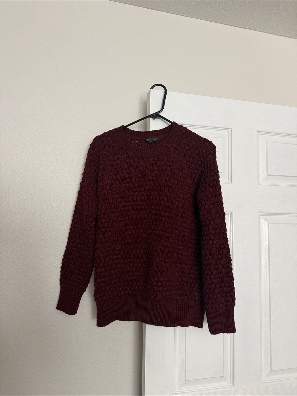 Topshop Textured Crewneck Sweater - Wine